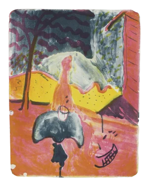 Michael L. Mason Colorful Abstracted Landscape Lithograph on Paper With Pink and Yellow, 1952 1952
