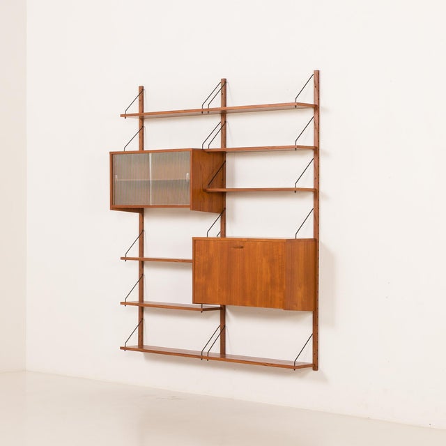 Scandinavian Shelving Wall Unit with Bureau and Bar Cabinet, Denmark, 1960s, Set of 19 For Sale - Image 15 of 15