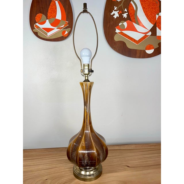 Mid-Century Modern Mid Century Drip Glazed Lamp & Shade For Sale - Image 3 of 5