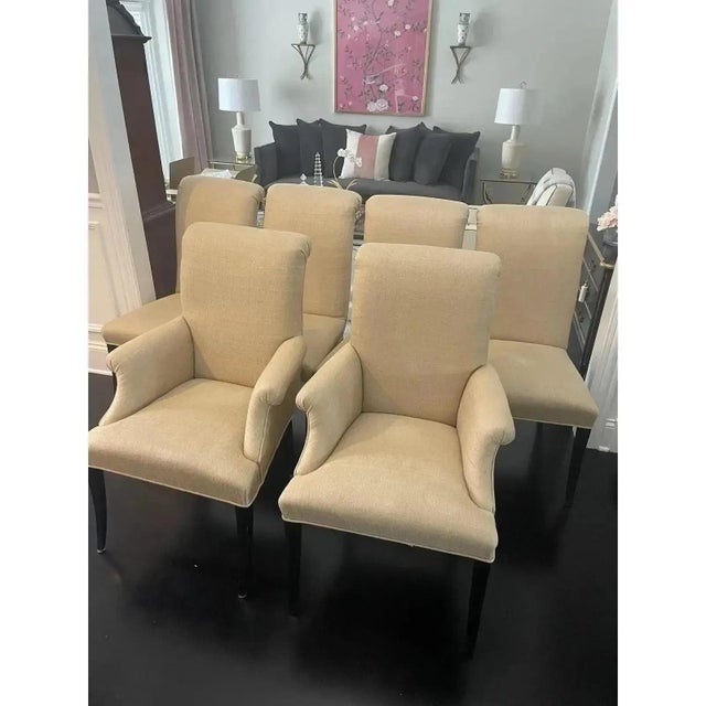 Offered is a high-end set of vintage dining chairs by Bernhardt. This set features a lovely champagne wheat neutral...