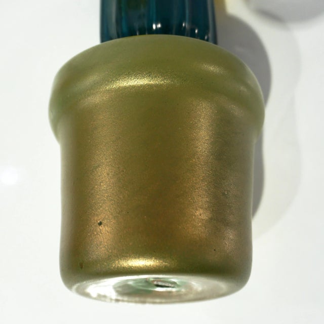 Glass 2000s Italian Teal Gold Green Murano Art Glass Cactus Plant With Yellow Flowers For Sale - Image 7 of 13