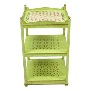 Vintage Italian Venetian Green Distress Painted 3 Tier French Country Side Table For Sale