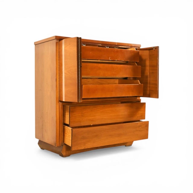 Mid-Century Modern Sculptural Atomic Style Mid-Century Modern 5-Drawer Highboy Dresser, C. 1960s For Sale - Image 3 of 9
