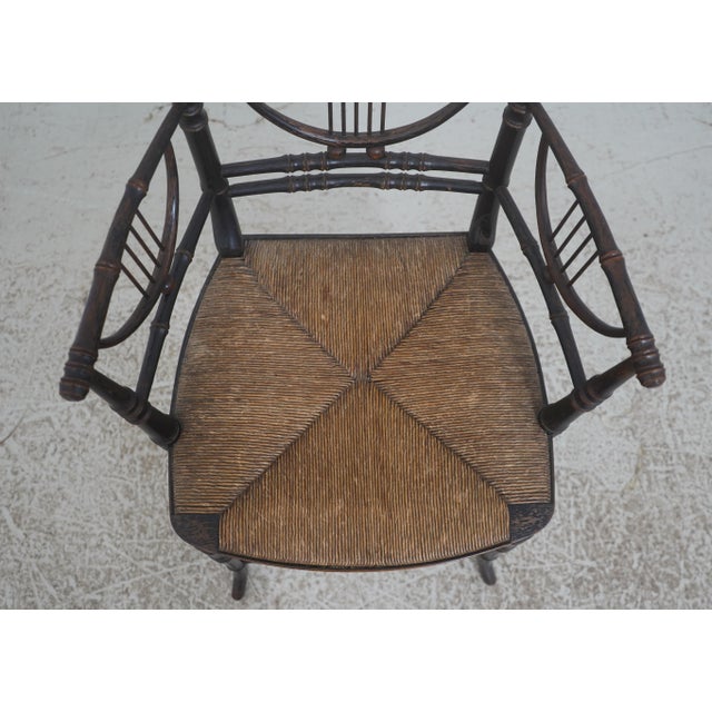 Pair of Antique Rush Seat Bamboo Sussex Type Chairs For Sale - Image 10 of 18
