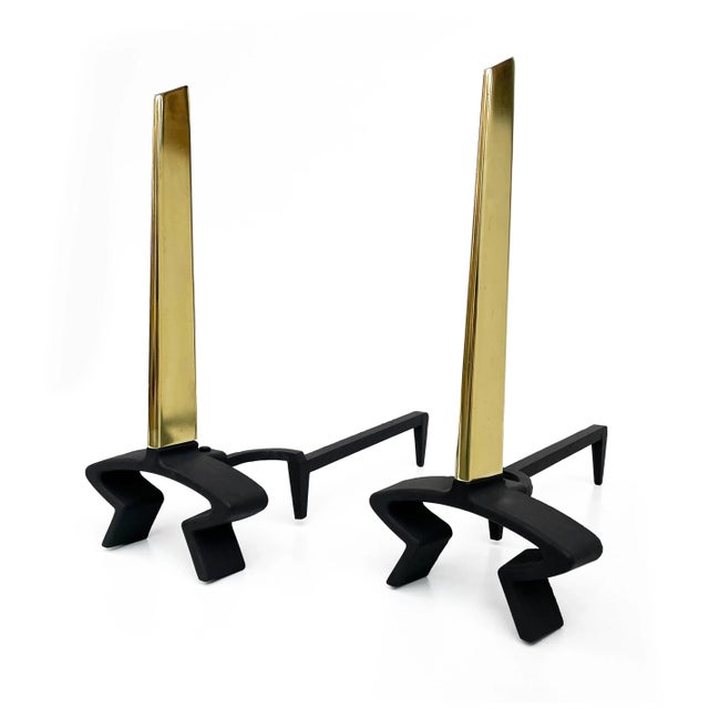 1950s Mid Century Brass and Iron Andirons by Donald Deskey - a Pair For Sale - Image 9 of 9