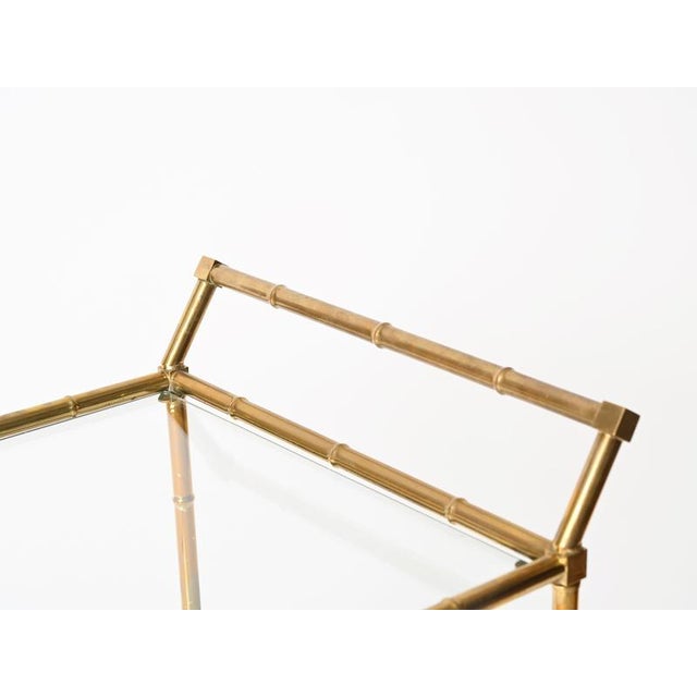 Faux Bamboo Brass and Crystal Serving Bar Cart from Maison Jansen, 1970s For Sale - Image 10 of 11
