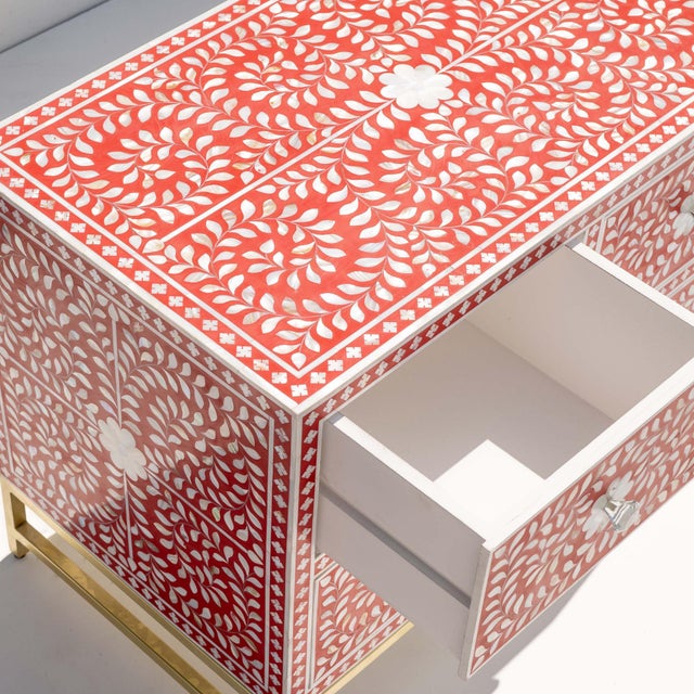 Arts & Crafts The Arabesque Mother of Pearl Inlay Four-Drawer Chest by House of Jaipur For Sale - Image 3 of 5