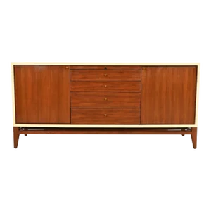 Barbara Barry for Henredon Modern Walnut and Cream Lacquered Sideboard Credenza or Bar Cabinet