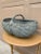 A beautifully woven early 20th century American splint oak basket painted in soft pale blue tones with a tightly...
