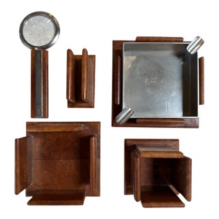 Vintage Trussardi Wood & Metal Desk Accessories Set For Sale