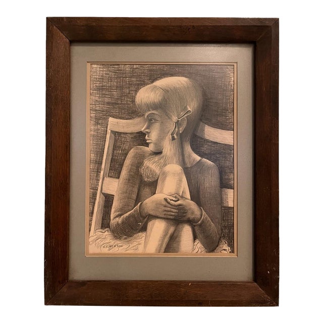 1970s Modern “Ballerina” Original Pencil Drawing by h.c. Newton, California For Sale