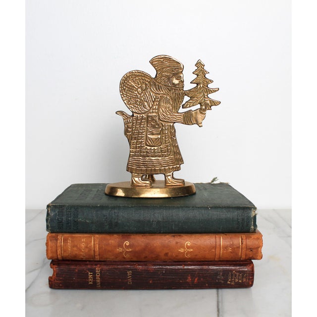 Metal Vintage Brass Santa Claus Christmas Taper Candle Holder For Sale - Image 7 of 8