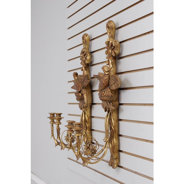 Traditional Pair of Federal Style Gold Finish Eagle Candle Sconces For Sale - Image 3 of 13