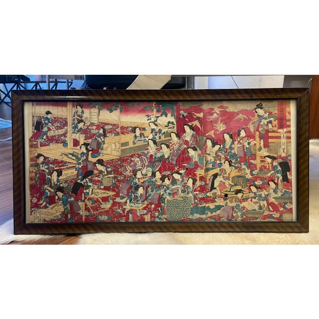 19th Century Japanese Woodblock Print of Court Ladies by Toyohara Chikanobu For Sale - Image 11 of 12