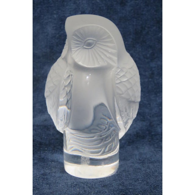 Lalique France Chouette Owl Figurine Frosted and Clear Crystal Paperweight 5198b For Sale - Image 12 of 16