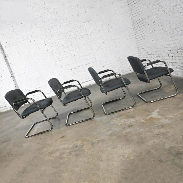 Late 20th Century Gray & Chrome Cantilever Chairs by United Chair Co Style of Steelcase Set of 4 For Sale - Image 6 of 12