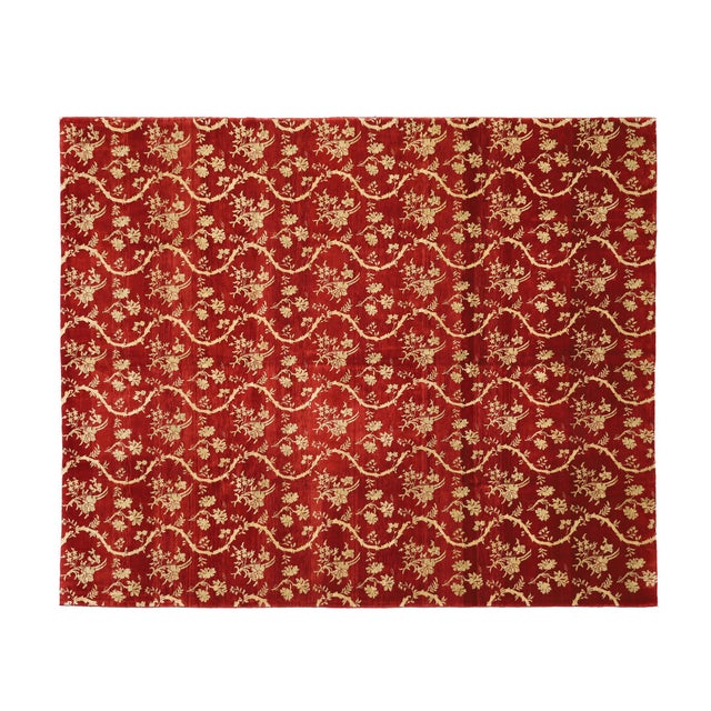 2020s 8x10 Deep Red & Gold Chinoiserie Rug | 8'2"x10'3" Hand-Knotted Afghan Wool For Sale - Image 5 of 8
