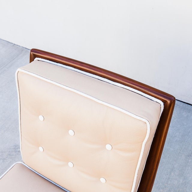 Tan Restored 1950s Attributed to t.h. Robsjohn-Gibbings for Widdicomb Walnut Slipper Chair For Sale - Image 8 of 15
