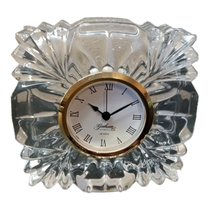1970s Gorham Cut Crystal Square Mantle Clock