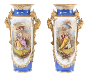 19th Century Gilt Porcelain Decorative Vases - a Pair
