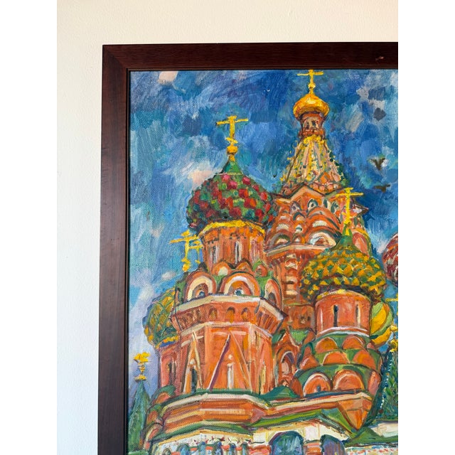 1980’s Vintage Moscow Cathedral of St. Basil Expressionist Oil on Canvas Painting, Signed For Sale In Miami - Image 6 of 11