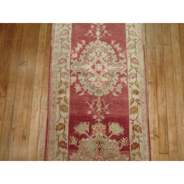 Folk Art Mid 20th Century Zabihi Collection Narrow Red Turkish Runner - 2'1" x 11'9" For Sale - Image 3 of 7