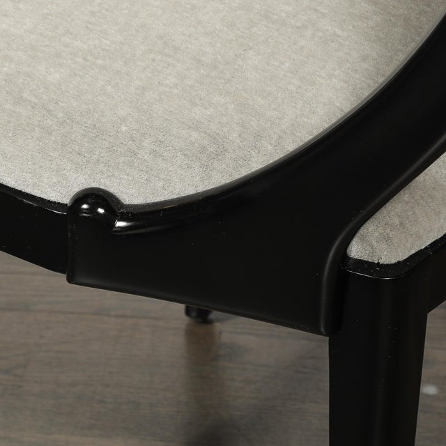 Set of Six Art Deco Sculptural Dining Chairs in Ebonized Walnut & Taupe Mohair For Sale - Image 10 of 18