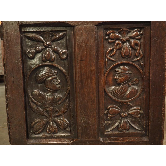 Brown 16th Century French Renaissance Chest in Carved Oak For Sale - Image 8 of 12