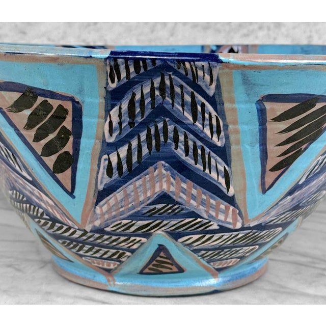 Vintage 16" Abstract Blue Art Pottery Centerpiece Bowl For Sale - Image 6 of 8