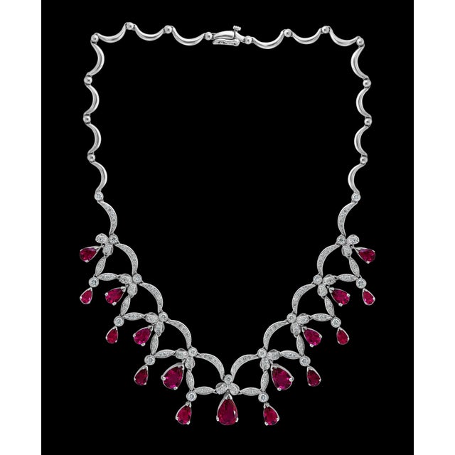 18 Carat Tear Drop Rubelite and Diamonds Necklace 14 Karat White Gold For Sale - Image 18 of 18