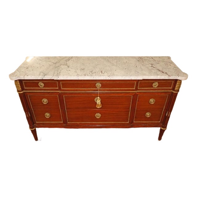 1950s Hollywood Regency French Directoire Style Marble Top Commode Attributed Jansen For Sale