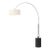 Tambo 92"h 1-Light Arc Lamp, White Linen Shade, Black Oak Base, Satin Nickel, Dimmable, for Living Room or Bedroom For Sale