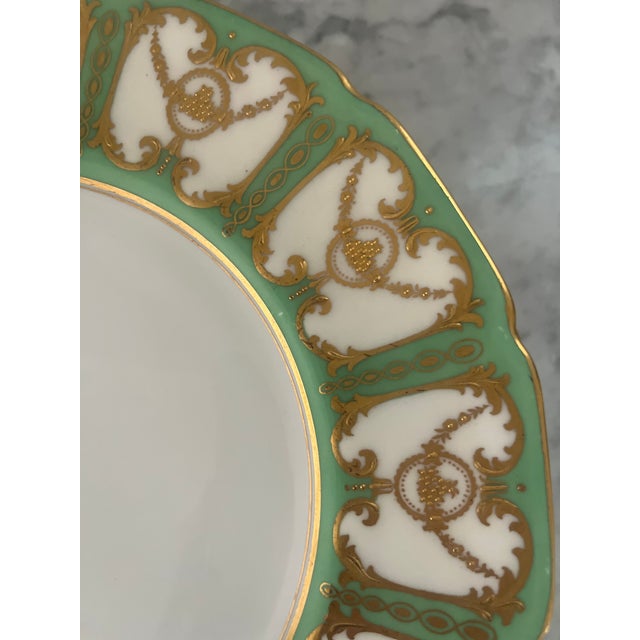 Metal 1920s Royal Doulton Sevres Green & Gold Gilt Dinner Plates - Set of 12 For Sale - Image 7 of 18