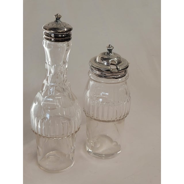 Antique Silverplate and Crystal Four Bottle Cruet Set For Sale - Image 4 of 11