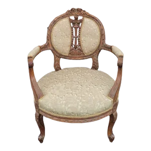 Antique 19th Century Louis XVI Heavily Carved Walnut Bergere Armchair