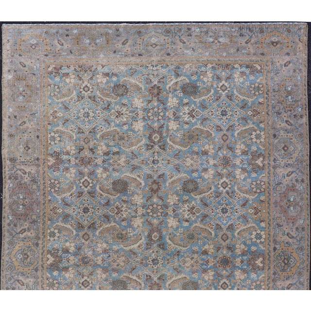 Antique Persian Sultanabad in Floral All-Over Design in Light Blue With Tan 5'0 X 8'2 For Sale - Image 11 of 13
