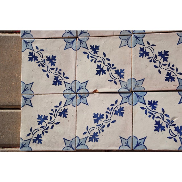 Antique 19th Century Portuguese Tiles With Floral Garland and Star Motif Set of 75 For Sale - Image 12 of 18