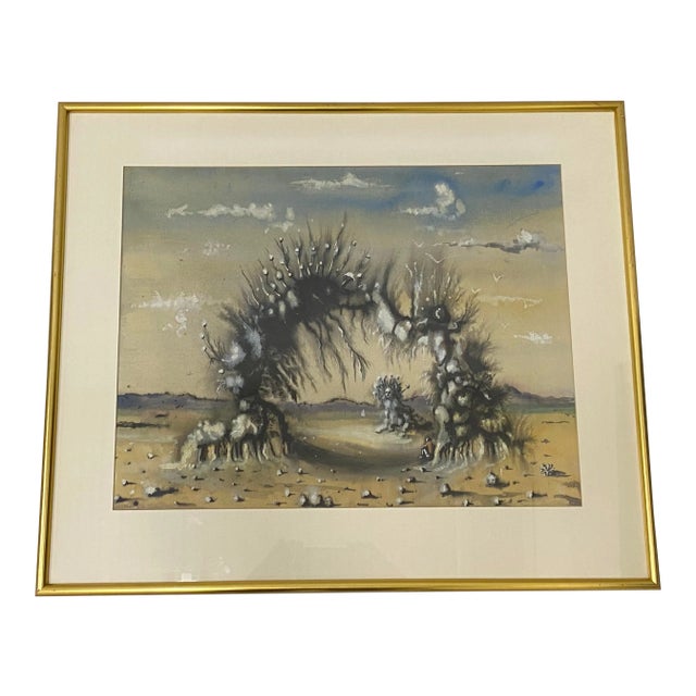 Vintage Surreal Landscape Original Watercolor C.1970 For Sale