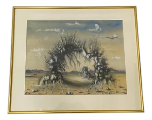 Vintage Surreal Landscape Original Watercolor C.1970