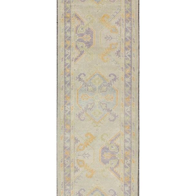 2020s Turkish Oushak Runner With a Tribal Design in Purple, Blue and L.Green Colors by Keivan Woven Arts For Sale - Image 5 of 8