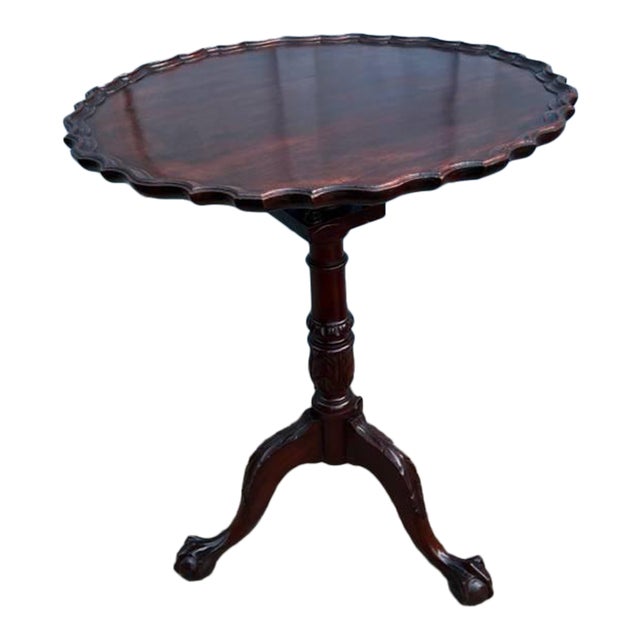 Antique Chippendale Style Carved Mahogany Bird Cage Tilt Top Table. For Sale