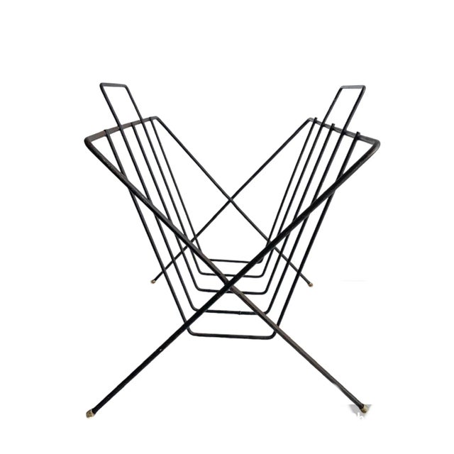 Mid Century Modern 1950s Magazine Rack Black Metal Holder Simple MCM styling with delicate details. Tags: vintage retro...