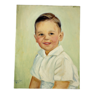 Vintage Mid-Century Oil Portrait of a Young Boy by Masuko Nakafuji