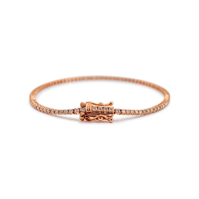 Early 21st Century 14k Rose Gold Petite 1.13ct. Diamond Tennis Bracelet For Sale - Image 5 of 7
