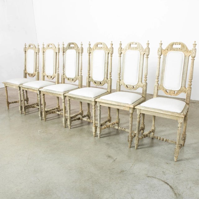 Mid 20th Century 1950s Belgian Bleached Oak Chairs with Upholstered Seats and Backs, Set of Six For Sale - Image 5 of 12