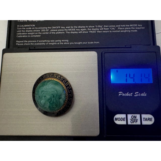 Beautiful Malachite & Greek Key Enamel Brooch, c.1865 – Neoclassical Revival For Sale - Image 16 of 16
