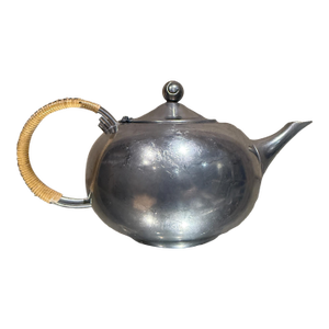Mid Century Modern Pewter Tea Pot Kettle Holland KMD Cane Handle
