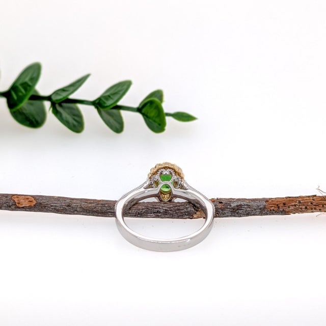 2020s Tsavorite Ring W Natural Diamonds in Solid 14k Gold | Ov 7x5mm | Statement Ring, Size 6.75 For Sale - Image 5 of 6