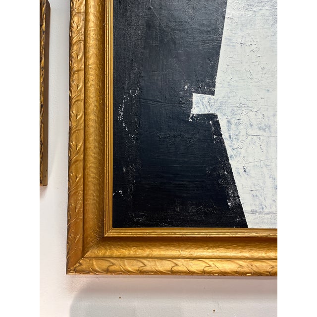 Contemporary Original B&w Abstract Painting in Antique Frame For Sale - Image 3 of 5
