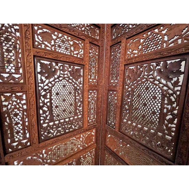 Mid 20th Century Moroccan Style Pierced Fruitwood 4-Panel Floor Screen For Sale - Image 11 of 13